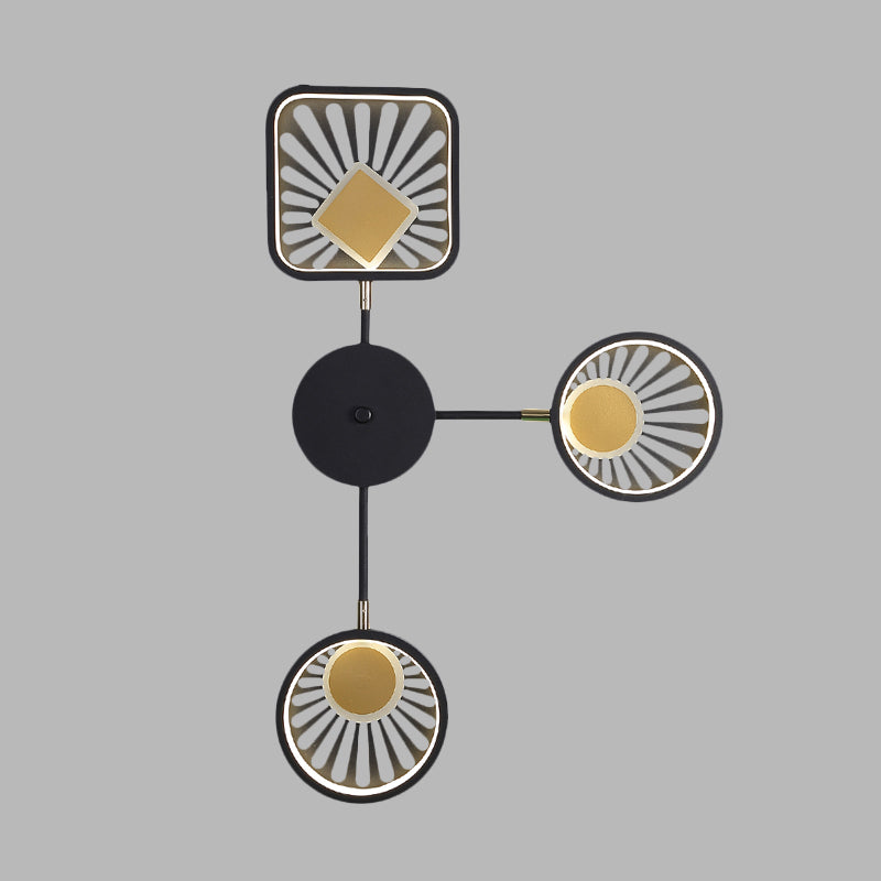 Modernist Round and Square Sector Sconce Metal LED Restaurant Wall Mount Light Fixture in Black