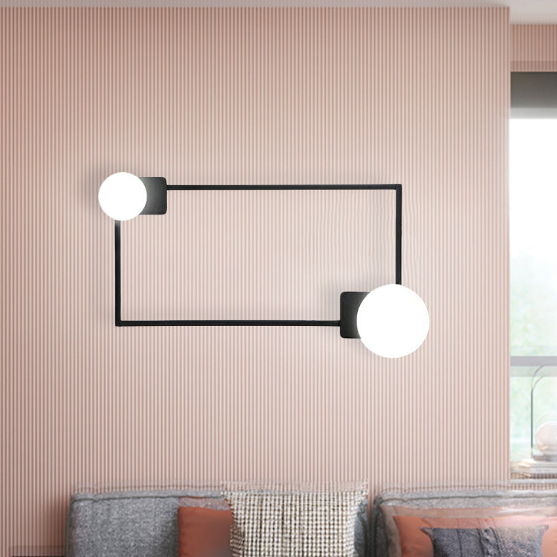Metal Rectangle Frame Flush Wall Sconce Simple 2 Bulbs LED Wall Mounted Light in Black