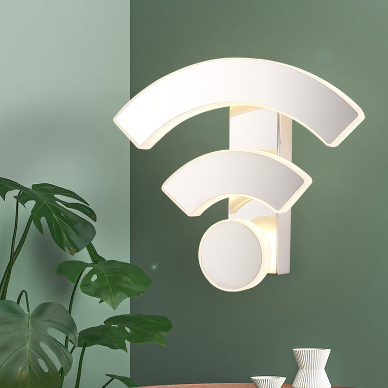 Wifi Logo Sconce Light Fixture Modernist Acrylic LED White Wall Mounted Lamp in Warm/White Light for Bedroom