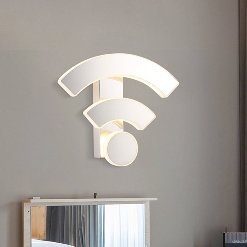 Wifi Logo Sconce Light Fixture Modernist Acrylic LED White Wall Mounted Lamp in Warm/White Light for Bedroom