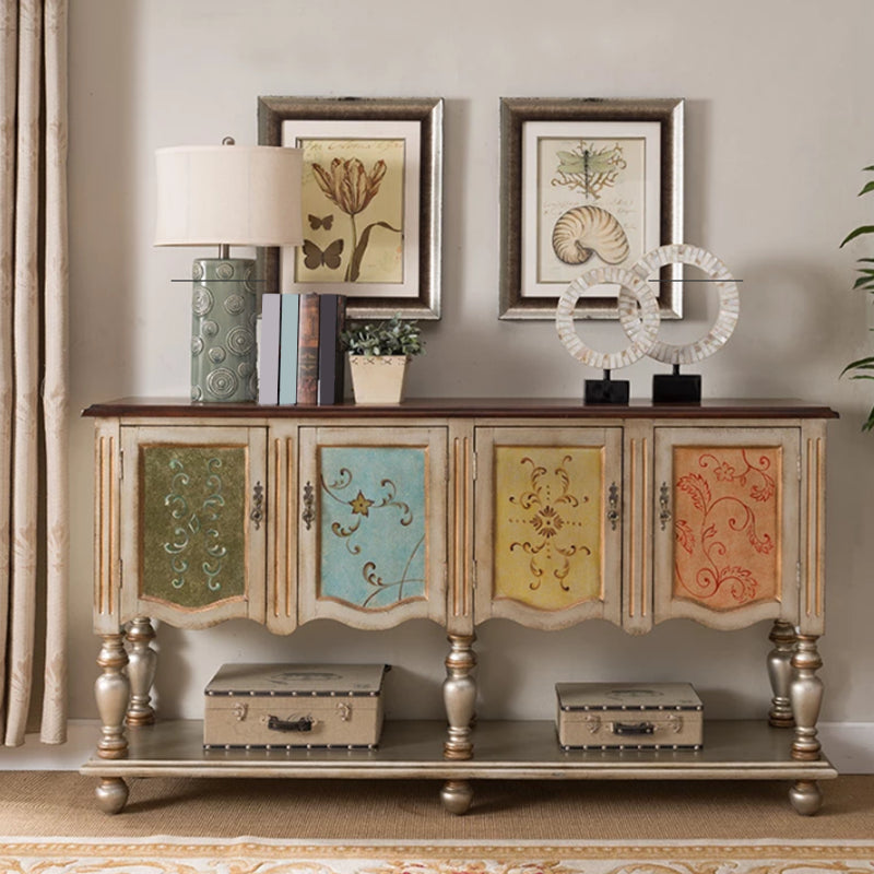 Industrial 4-Door Cabinet, 39" Tall Wood Rectangle Accent Chest, Distressed Wood