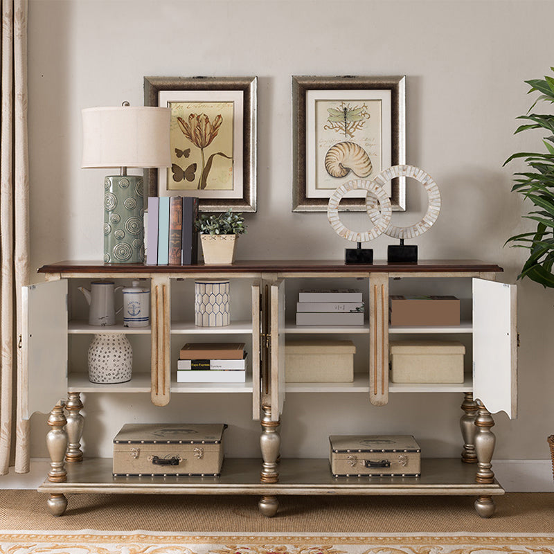Industrial 4-Door Cabinet, 39" Tall Wood Rectangle Accent Chest, Distressed Wood