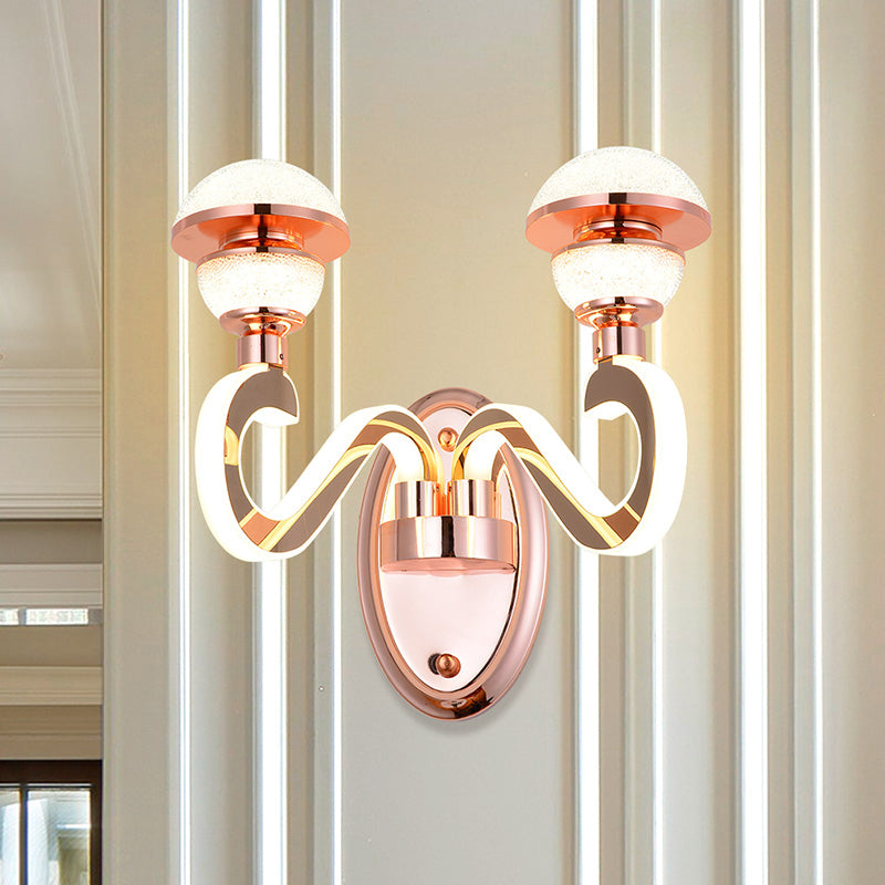 Modernist Urn Shape Wall Mount Light Metallic 2 Heads Corridor Swirl Arm LED Wall Sconce in Rose Gold