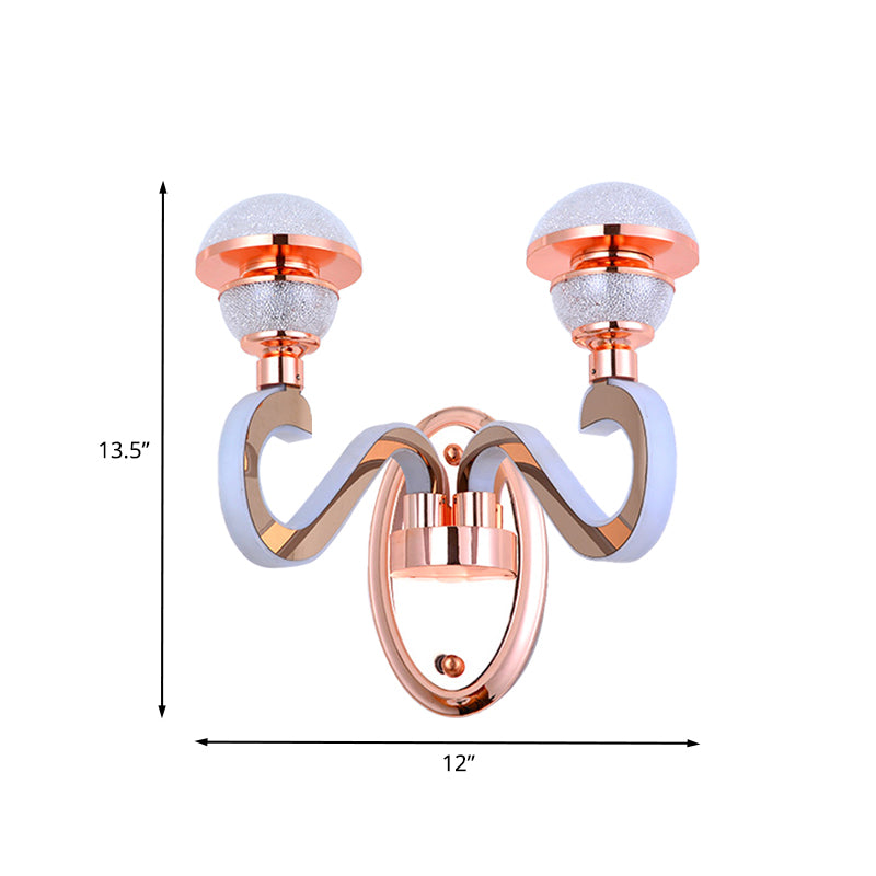 Modernist Urn Shape Wall Mount Light Metallic 2 Heads Corridor Swirl Arm LED Wall Sconce in Rose Gold