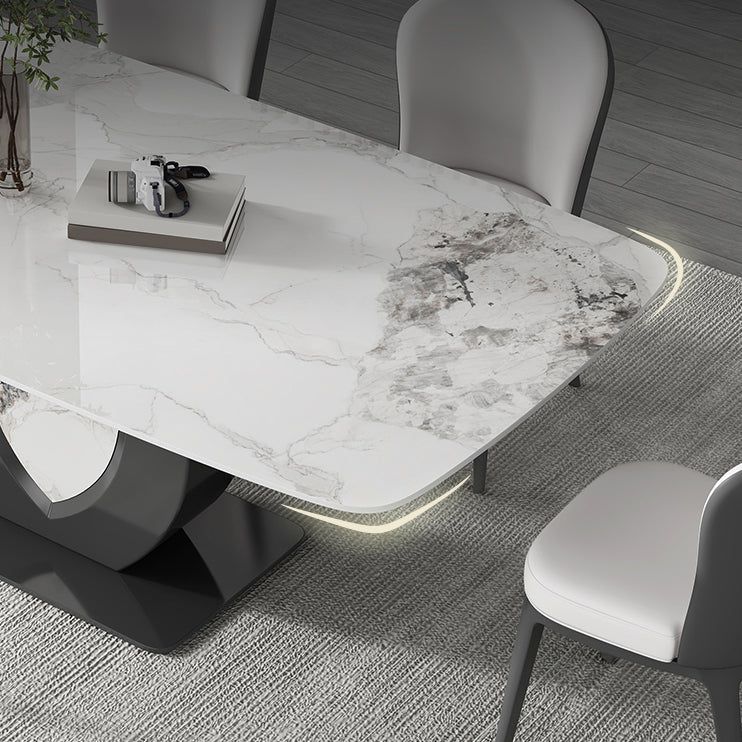 Contemporary 1/4/5/6/7 Pieces Dining Room Table Rectangle Stone Furniture in White
