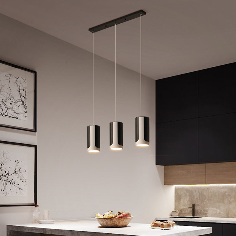 Black Finish Cylindrical Suspension Light Modernist 3-Light Metallic Cluster Pendant Lamp