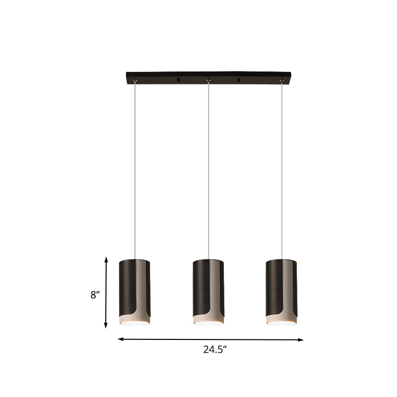 Black Finish Cylindrical Suspension Light Modernist 3-Light Metallic Cluster Pendant Lamp