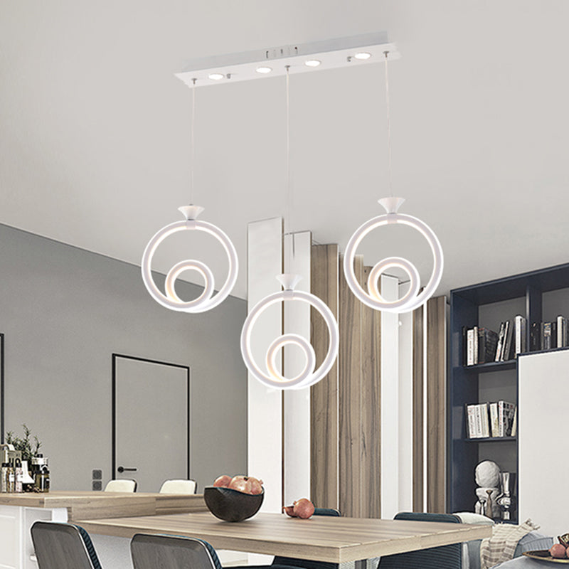 Acrylic Twisted Ring Cluster Pendant Light Contemporary 3 Lights White Ceiling Hang Fixture in White/Warm/Natural Light