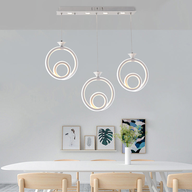 Acrylic Twisted Ring Cluster Pendant Light Contemporary 3 Lights White Ceiling Hang Fixture in White/Warm/Natural Light