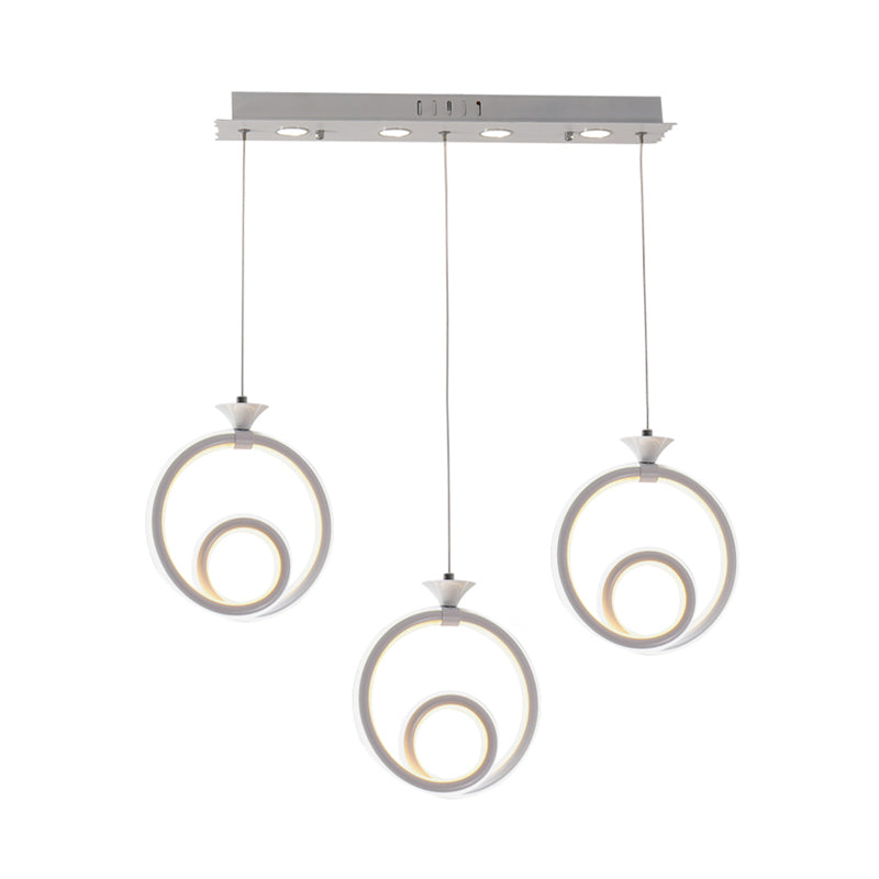 Acrylic Twisted Ring Cluster Pendant Light Contemporary 3 Lights White Ceiling Hang Fixture in White/Warm/Natural Light