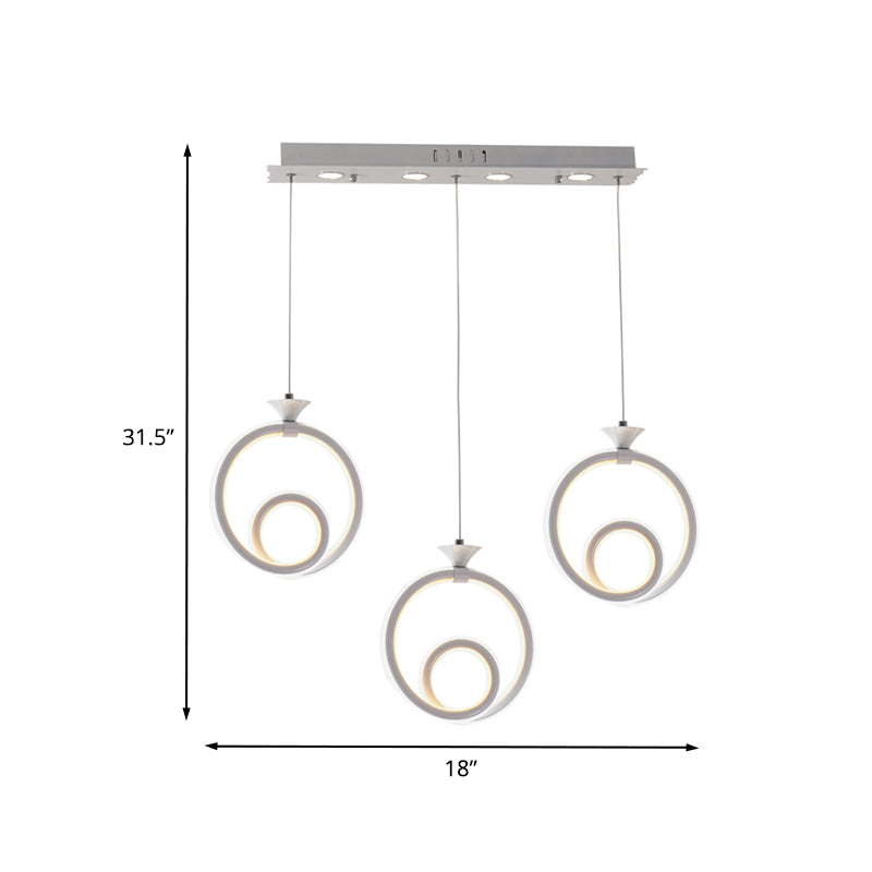 Acrylic Twisted Ring Cluster Pendant Light Contemporary 3 Lights White Ceiling Hang Fixture in White/Warm/Natural Light