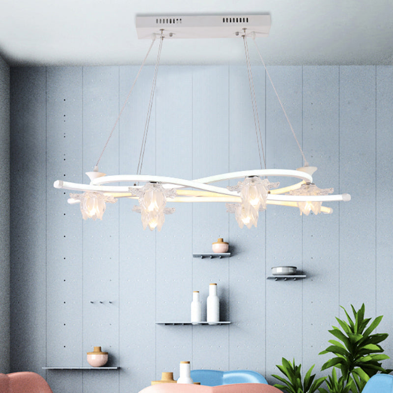 Acryl Twisted Multi Light Pendant eigentijdse 6-head witte LED hangende lamp met bloemenschaduw in warm/wit/natuurlijk licht