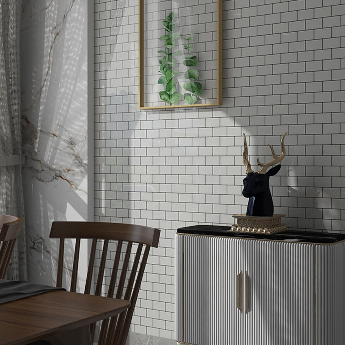 White Subway Tile Water-resistant PVC Peel & Stick Tile for Backsplash Wall