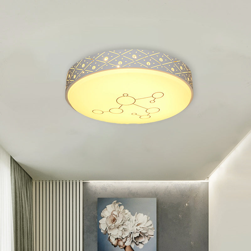 Round Metal Flush Light Fixture Modernism LED White Flush Mount Lamp with Hollow Out Design in White/Warm/3 Color Light