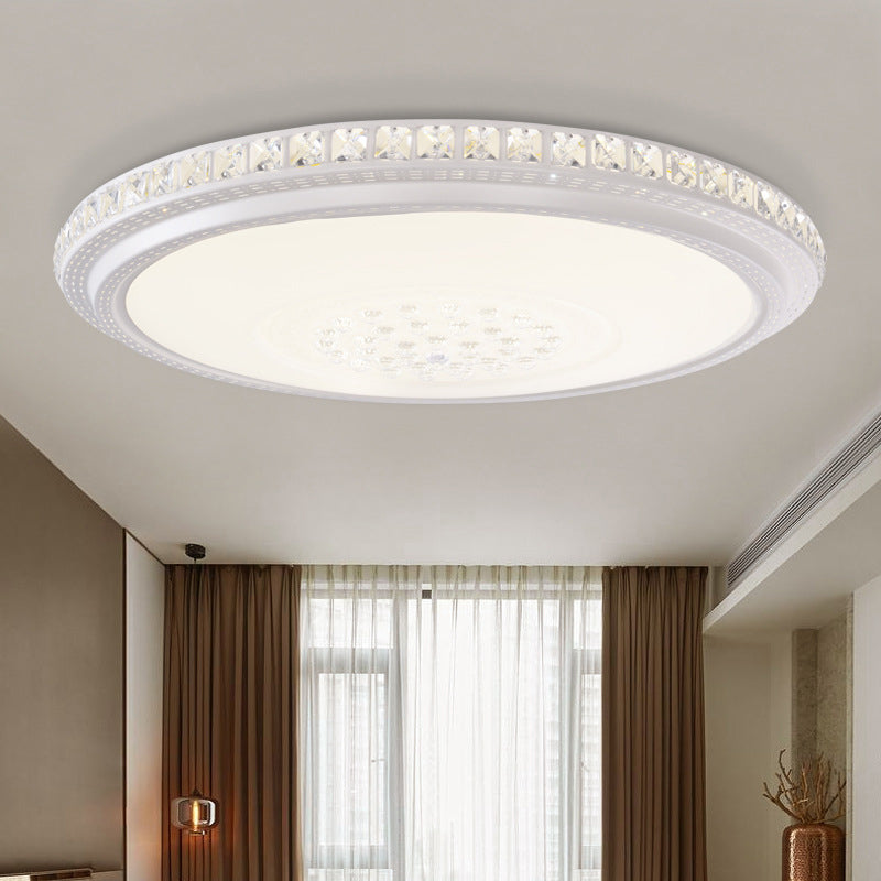 Plafonnier LED circulaire moderne en acrylique de 12/16/19,5 pouces de diamètre, luminaire monté au plafond pour salon, blanc avec détails en cristal, lumière chaude/blanche