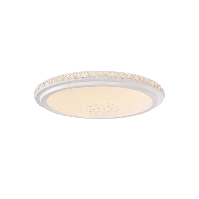 Plafonnier LED circulaire moderne en acrylique de 12/16/19,5 pouces de diamètre, luminaire monté au plafond pour salon, blanc avec détails en cristal, lumière chaude/blanche