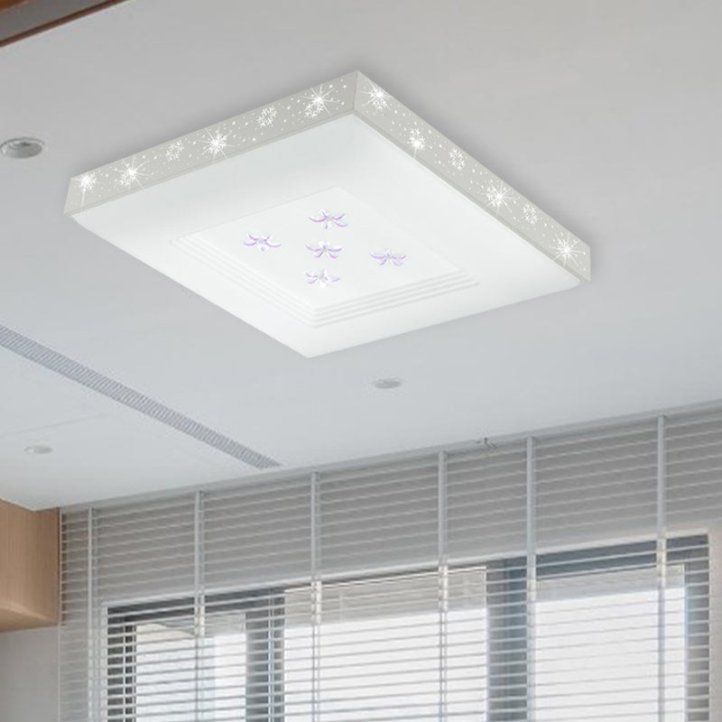 Weiße quadratische Deckenleuchte Modernismus LED Metall Flush Mount in Weiß/Warm/3 Farbe Licht mit Blumenmuster