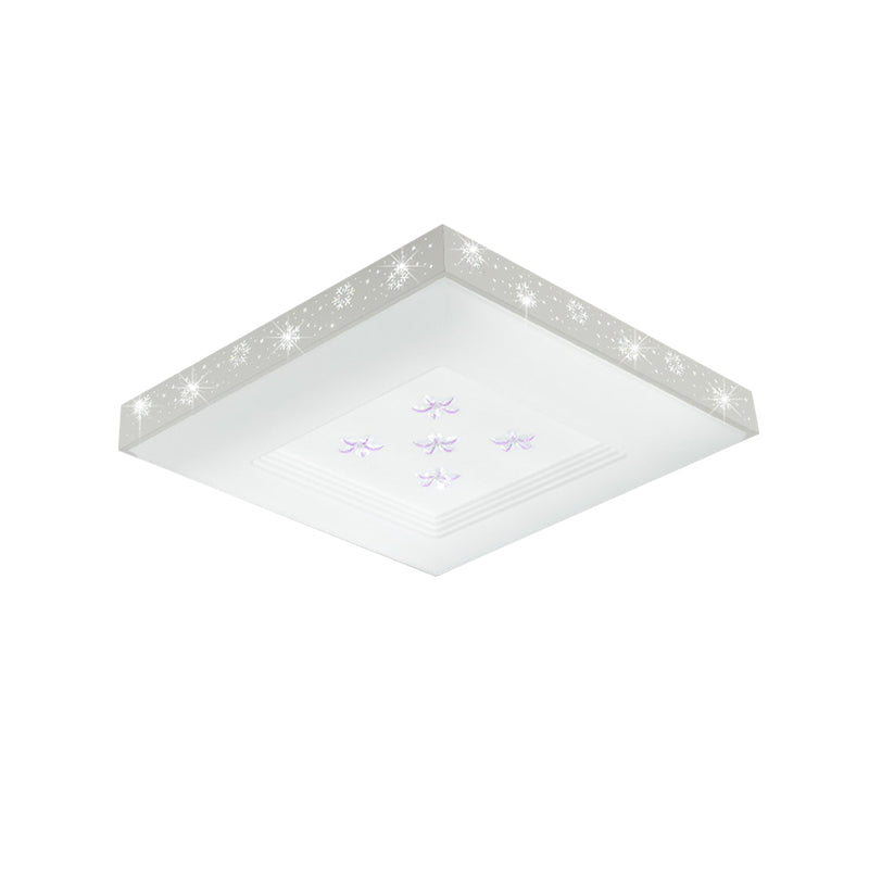 Weiße quadratische Deckenleuchte Modernismus LED Metall Flush Mount in Weiß/Warm/3 Farbe Licht mit Blumenmuster