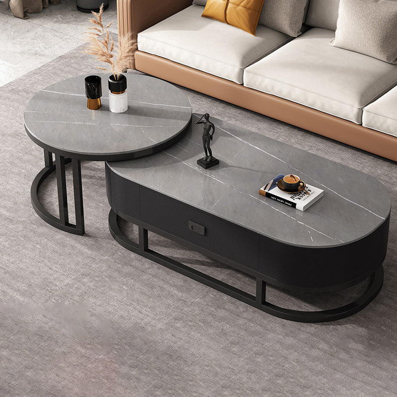 Oval Coffee Table Slate Nesting Coffee Table Set for Living Room