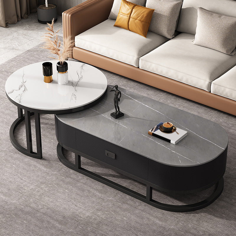 Oval Coffee Table Slate Nesting Coffee Table Set for Living Room