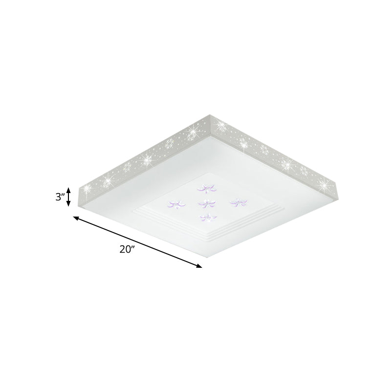 Weiße quadratische Deckenleuchte Modernismus LED Metall Flush Mount in Weiß/Warm/3 Farbe Licht mit Blumenmuster