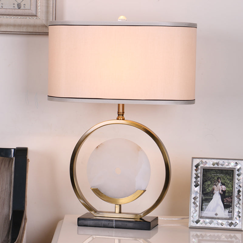 Marble Circle Desk Light Modernisme 1-Bulb Tissu Table Lampe en noir et or pour le salon