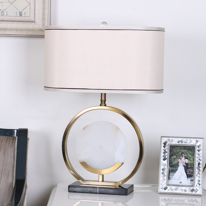 Marble Circle Desk Light Modernisme 1-Bulb Tissu Table Lampe en noir et or pour le salon