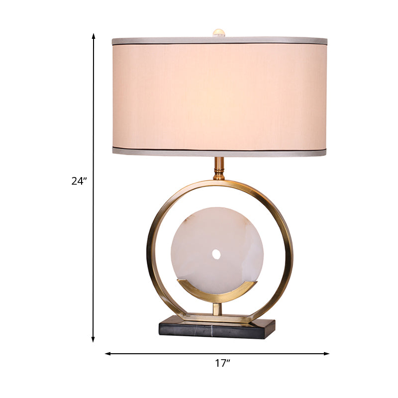 Marble Circle Desk Light Modernisme 1-Bulb Tissu Table Lampe en noir et or pour le salon