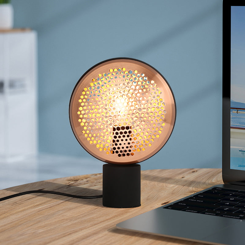 Mesa de tambor de metal Mesa de forma de luz contemporánea 1 lámpara de escritorio de luz en oro/oro rosa con enchufe en cable