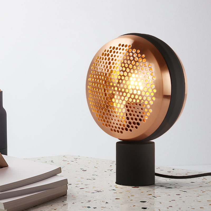Mesa de tambor de metal Mesa de forma de luz contemporánea 1 lámpara de escritorio de luz en oro/oro rosa con enchufe en cable