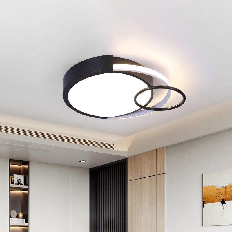 Black Circle Flush Mount Minimalist 16.5"/20" W LED Metallic Flush Deckenleuchte für Schlafzimmer in Weiß/Warm/3 Farbe Licht