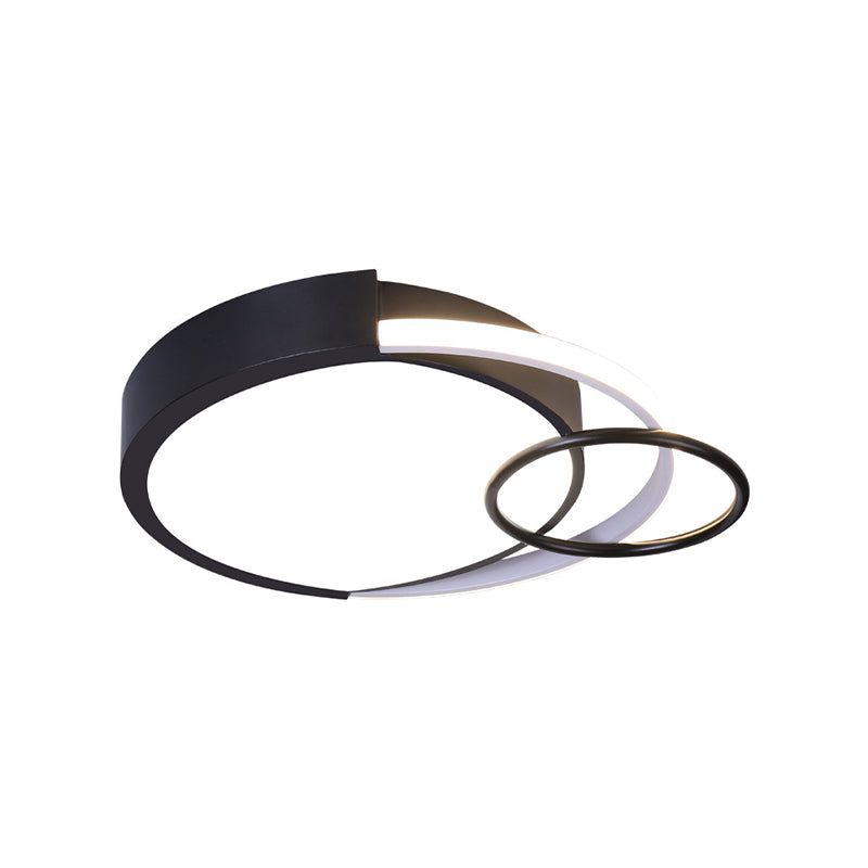 Black Circle Flush Mount Minimalist 16.5"/20" W LED Metallic Flush Ceiling Lamp for Bedroom in White/Warm/3 Color Light