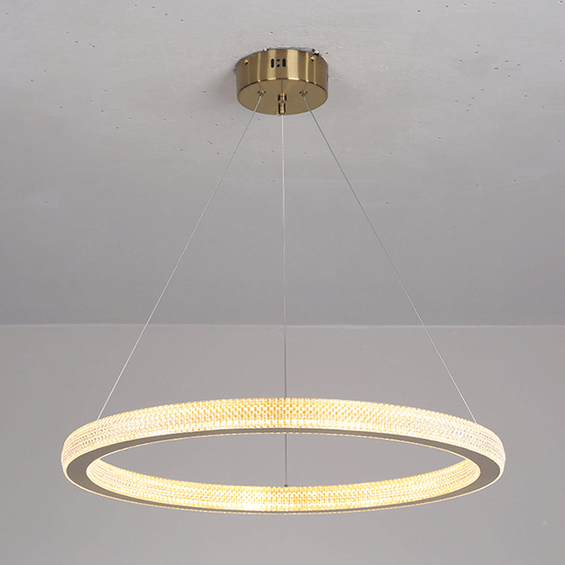 19"/25.5" Dia Gold Ring Suspension Light Minimalist LED Acrylic Ceiling Pendant Lamp in White/Warm Light