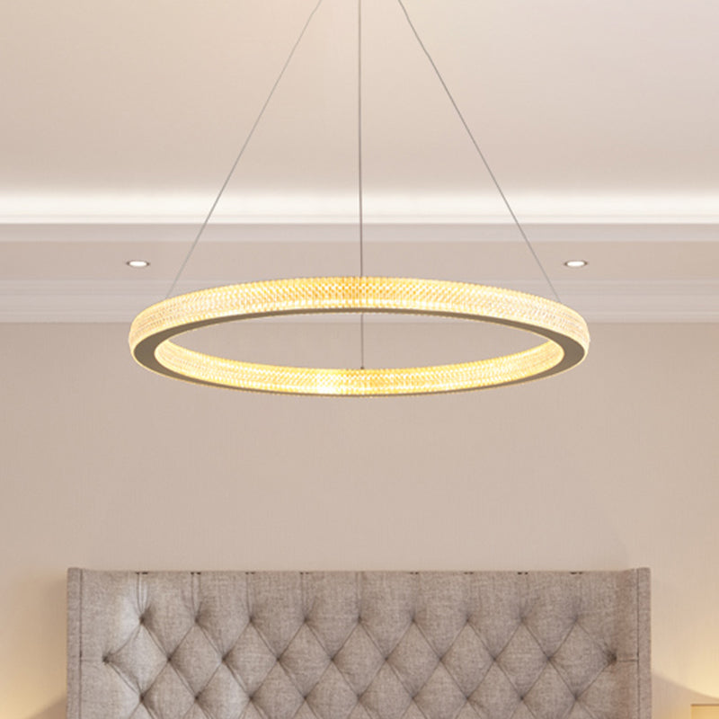 19"/25.5" Dia Gold Ring Suspension Light Minimalist LED Acrylic Ceiling Pendant Lamp in White/Warm Light