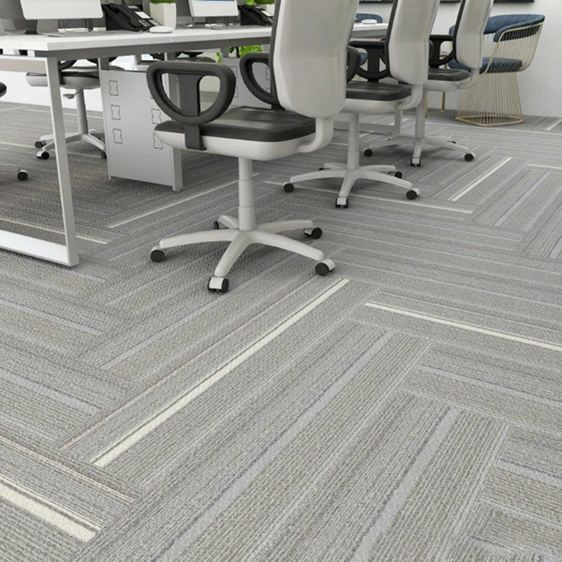 Modern Carpet Tile Level Loop Striped Print Interlocking Non-Skid Tiles and Carpet