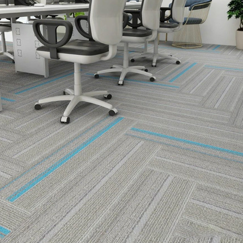 Modern Carpet Tile Level Loop Striped Print Interlocking Non-Skid Tiles and Carpet