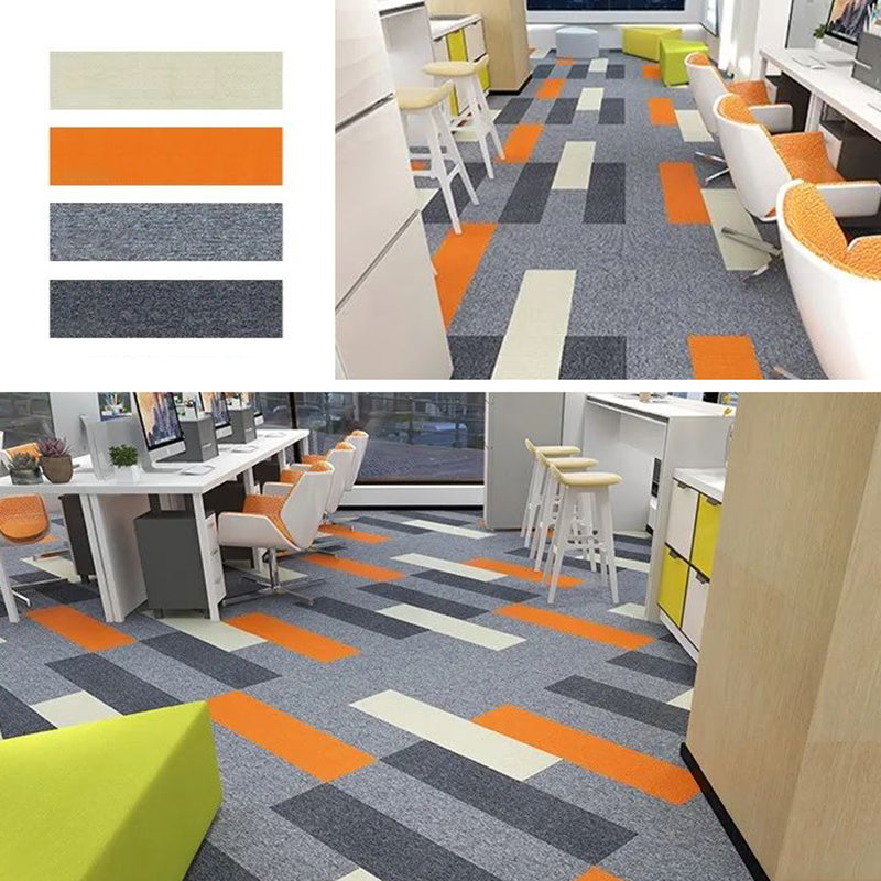 Modern Carpet Tile Level Loop Striped Print Interlocking Non-Skid Tiles and Carpet