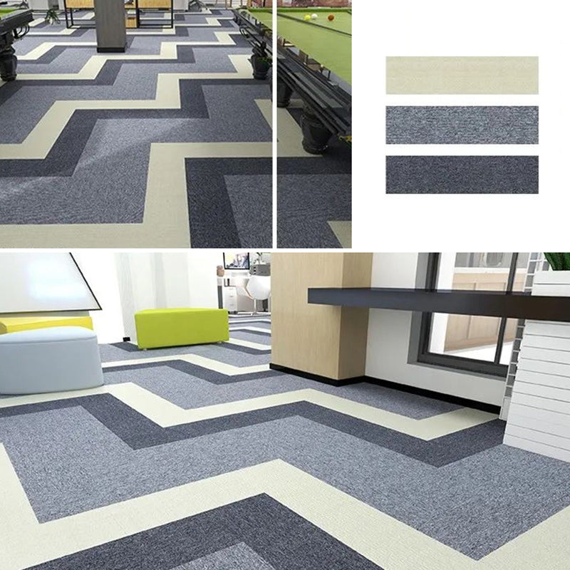 Modern Carpet Tile Level Loop Striped Print Interlocking Non-Skid Tiles and Carpet