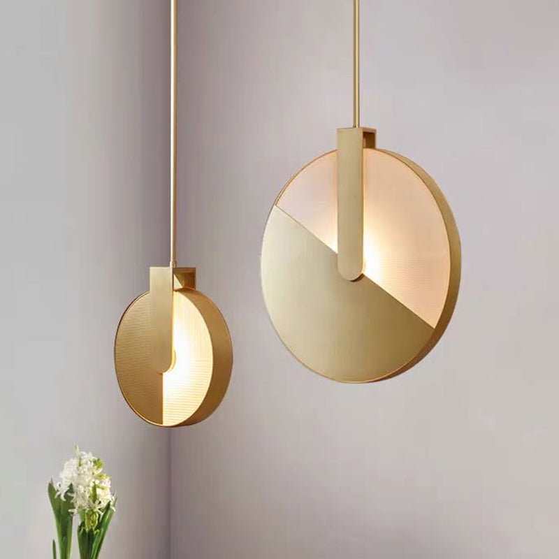 Circle Panel Rotatable Hanging Light Post-Modern Aluminum LED Brass Ceiling Lamp in White/Warm Light
