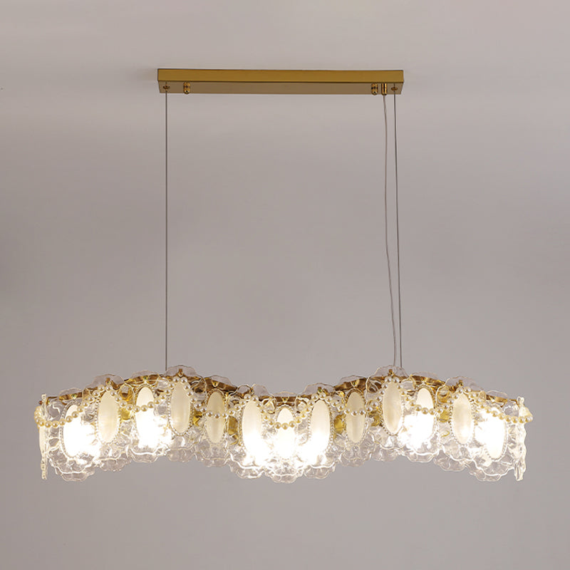 Modern Metal Pendant Light Geometric Shape Island Light with Glass Shade for Living Room