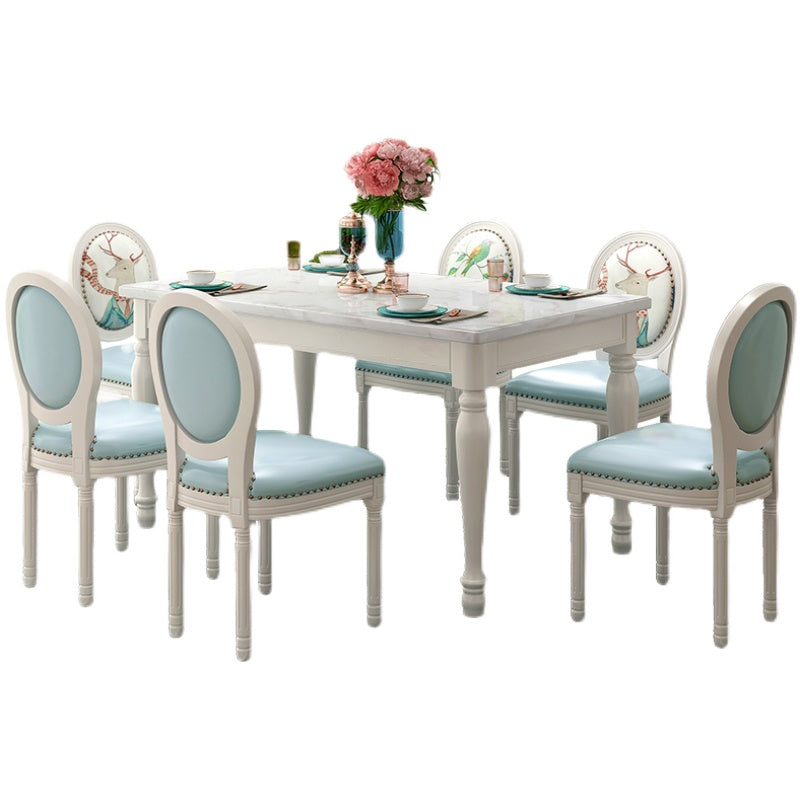 Rectangle Marble Table White Dining Table for Kitchen Dining Room