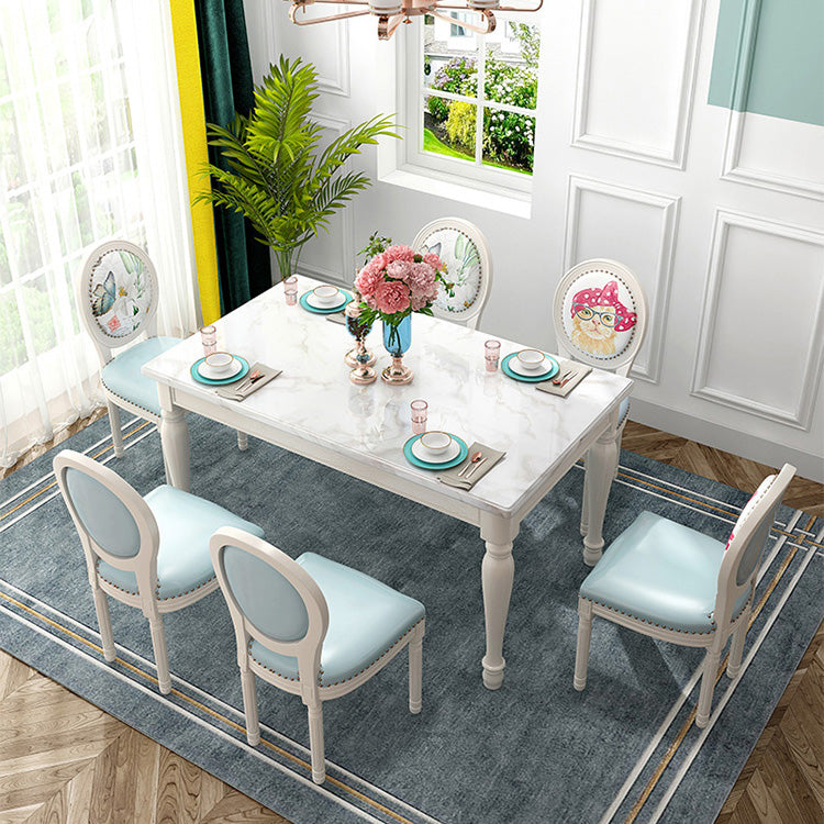 Rectangle Marble Table White Dining Table for Kitchen Dining Room