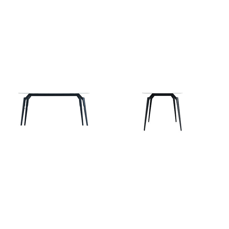 White Stone Top Dinette Table with Metal Legs Rectangle Home Dining Table