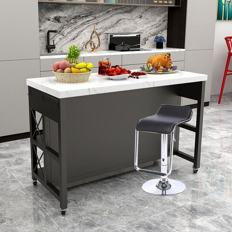 Modern Dining Room Kitchen Island Table Rectangle Prep Table with Drawer
