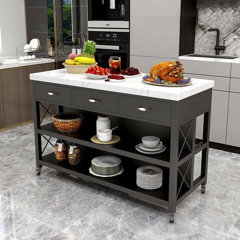 Modern Dining Room Kitchen Island Table Rectangle Prep Table with Drawer