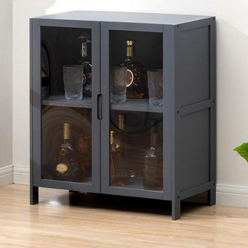 Contemporary Glass Doors Display Stand Bamboo Hutch Buffet with Doors