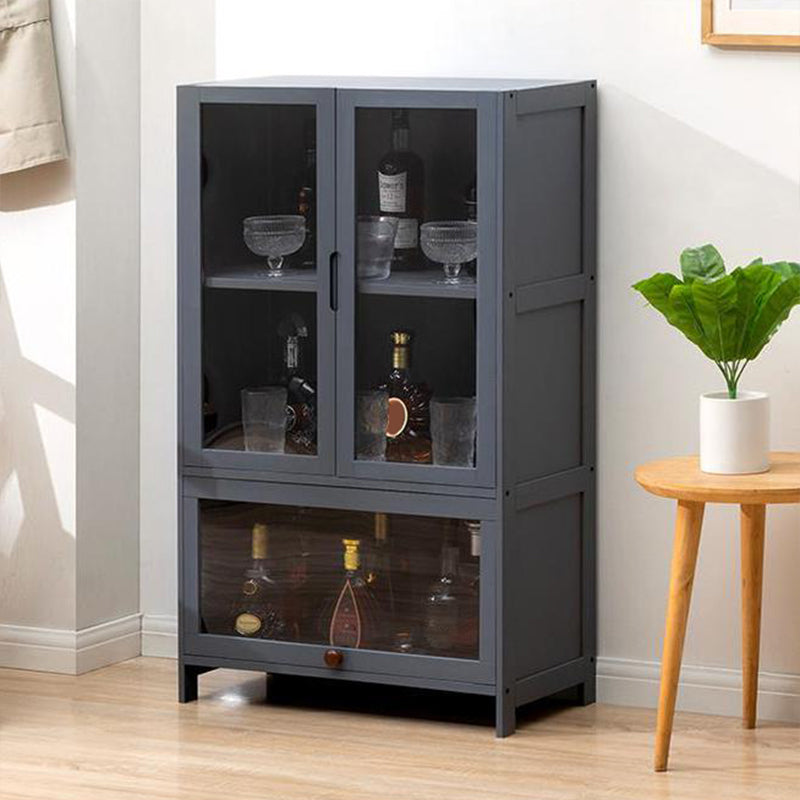 Contemporary Glass Doors Display Stand Bamboo Hutch Buffet with Doors