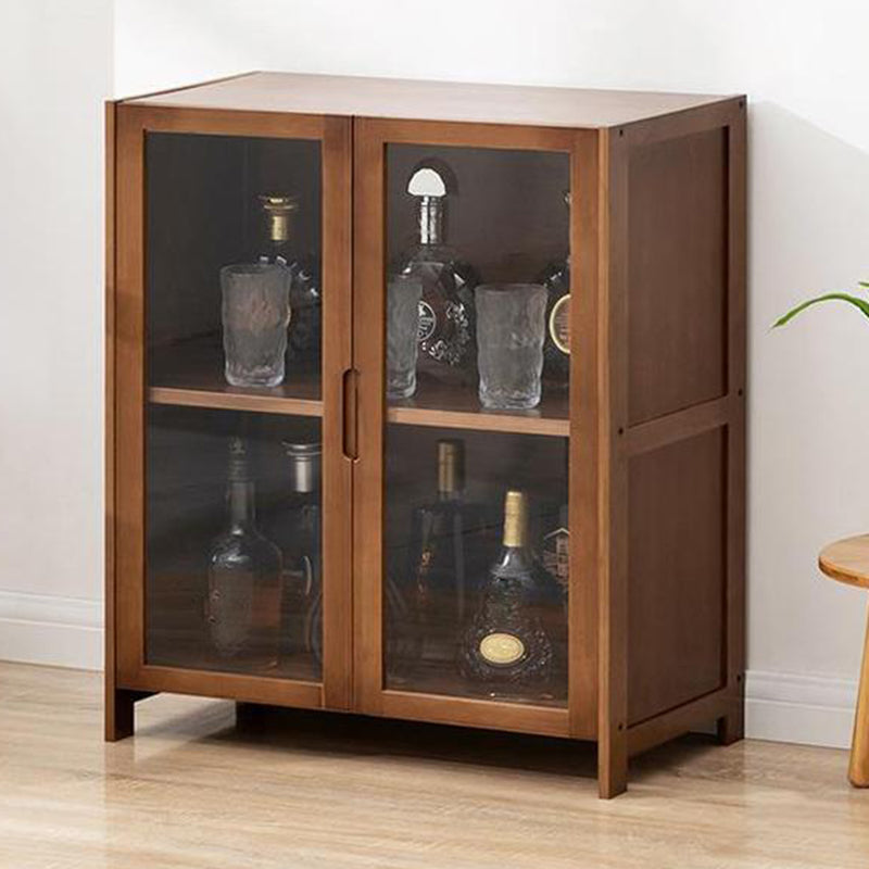 Contemporary Glass Doors Display Stand Bamboo Hutch Buffet with Doors