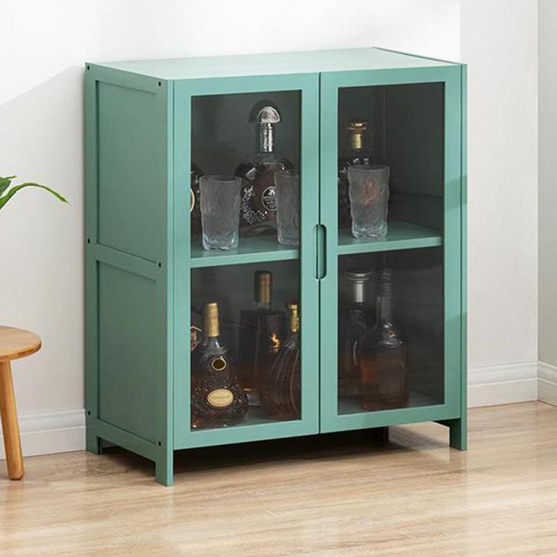 Contemporary Glass Doors Display Stand Bamboo Hutch Buffet with Doors