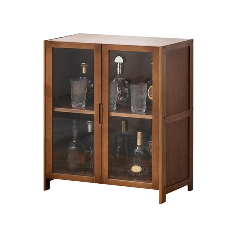 Contemporary Glass Doors Display Stand Bamboo Hutch Buffet with Doors